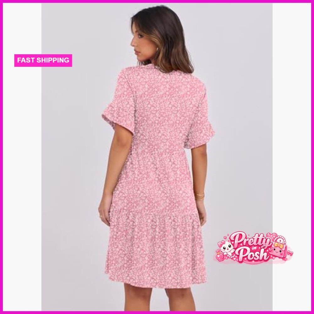 Polyester Elastane V Neck Ruffle Sleeve A Line Mi… - image 5